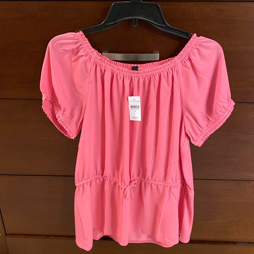 Ann Taylor Pink Off-Shoulder Peasant Blouse
